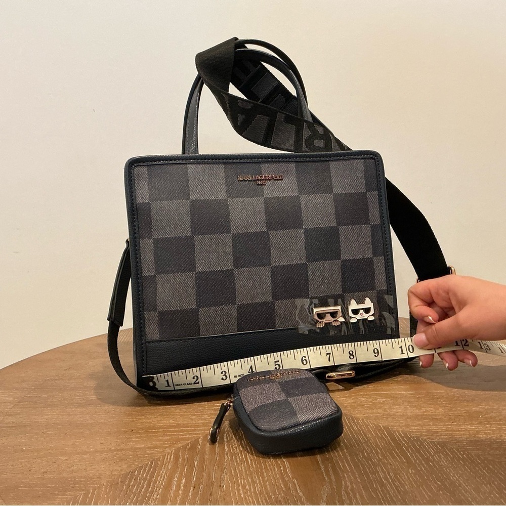 Karl Lagerfeld MAYBELLE Karl & Cat Check Crossbody Zip Satchel Purse Bag MULTI - Picture 6 of 7